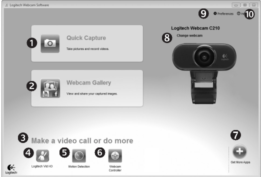 Navigation dans le logiciel de la webcam