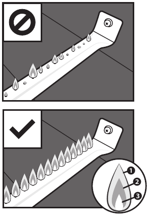 Diagramme de la flamme saine du br&ucirc;leur