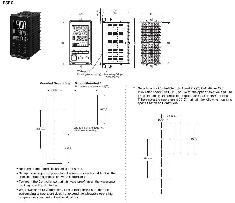 Dimensions des Contr&ocirc;leurs - E5EC