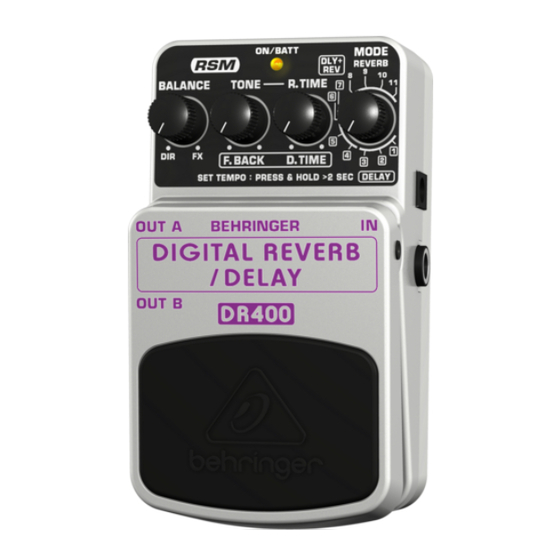 Behringer DIGITAL REVERB/DELAY DR400 Mode D'emploi