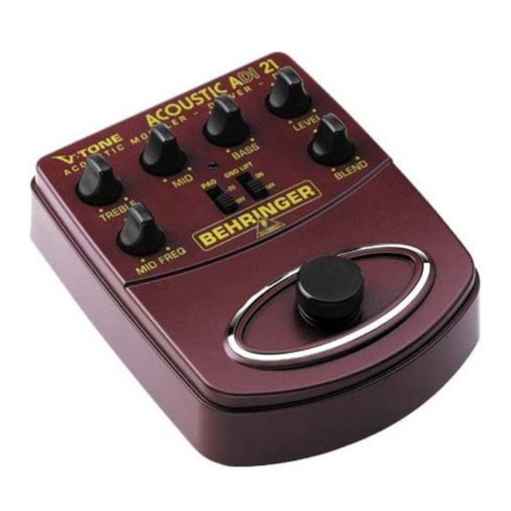 Behringer V-TONE ACOUSTIC ADI21 Guide Rapide