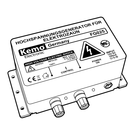 Kemo Electronic FG025SET Manuel D'installation