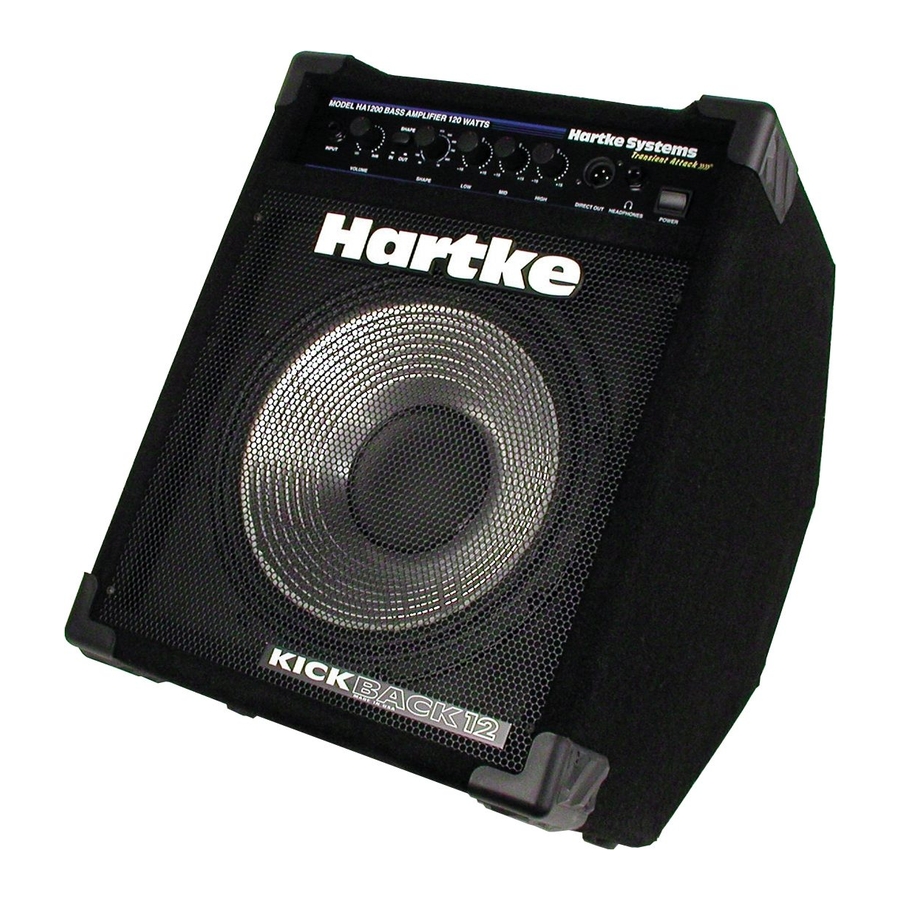HARTKE KICKBACK HS1200 BASS COMBO MODE D'EMPLOI Télécharger le Pdf