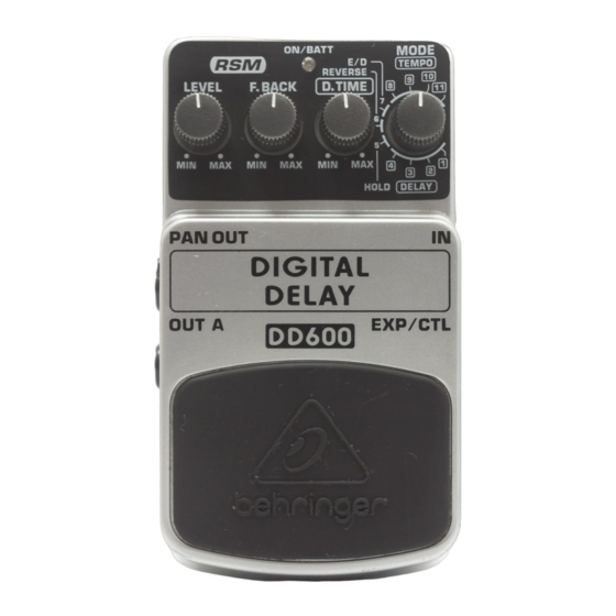 Behringer DIGITAL DELAY DD600 Mode D'emploi