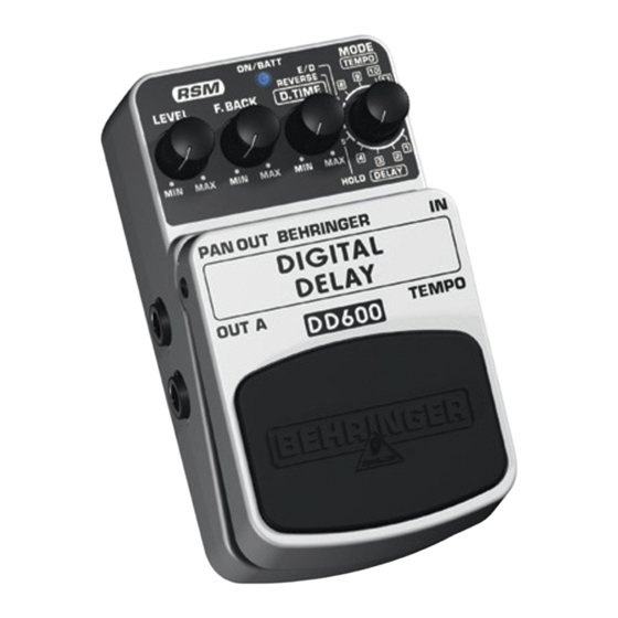 Behringer DIGITAL DELAY DD600 Mode D'emploi