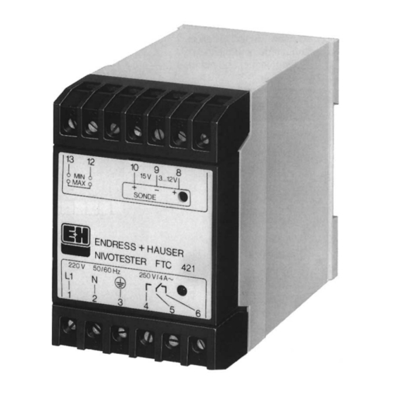 Endress+Hauser nivotester FTC 420 Instructions De Montage Et De Mise En Service