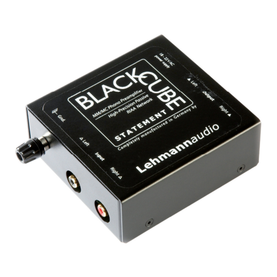 Lehmannaudio Black Cube Statement Mode D'emploi