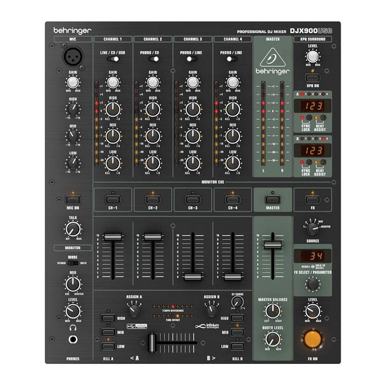 Behringer PRO MIXER DJX900USB Guide De Démarrage Rapide