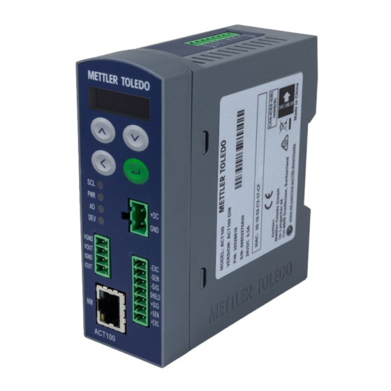 Mettler Toledo ACT100 Guide Rapide
