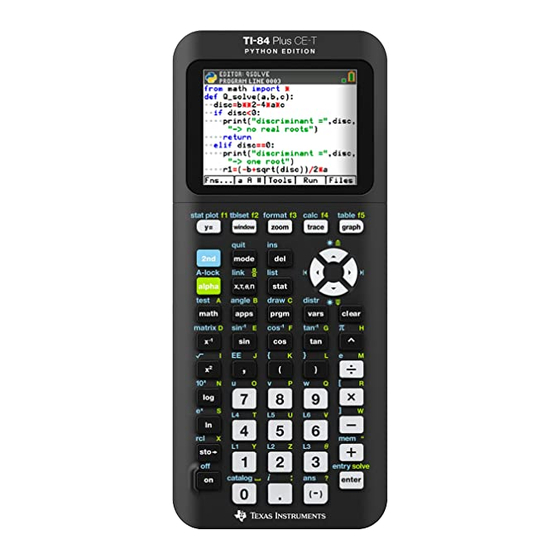 Texas Instruments TI-84 Plus CE-T Guide De Référence