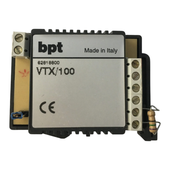 Bpt VTX/100 Instructions Pour L'installation