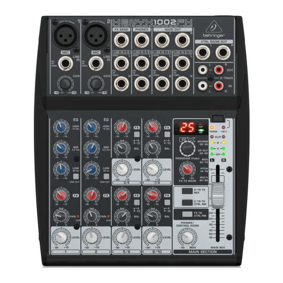 Behringer XENYX 1002FX Manuel D'utilisation