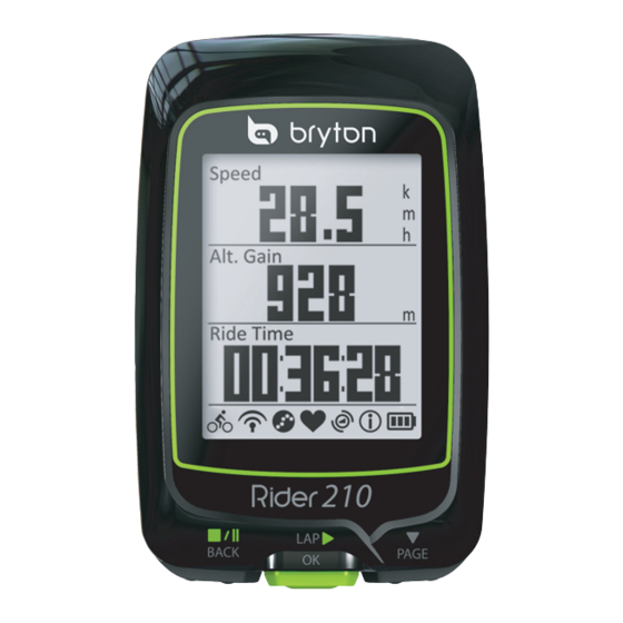 Bryton Rider 210 Guide De Démarrage Rapide