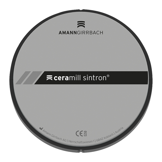Amann Girrbach Ceramill sintron Instructions D'utilisation