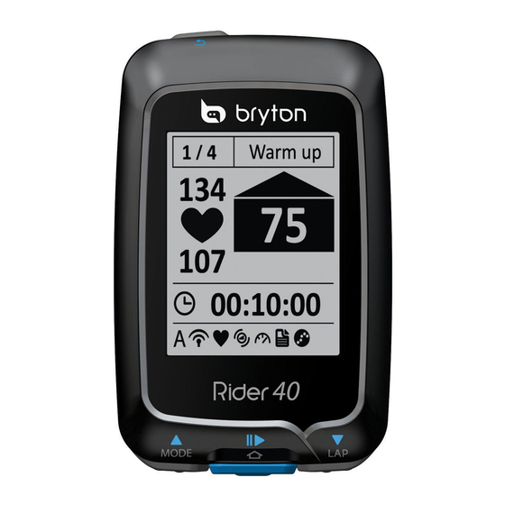 Bryton Rider 40 Guide De Démarrage Rapide