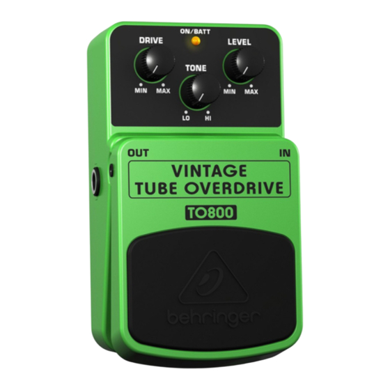 Behringer VINTAGE TUBE OVERDRIVE TO800 Mode D'emploi