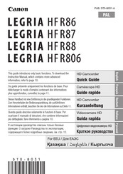 Canon LEGRIA HF R86 Guide Rapide
