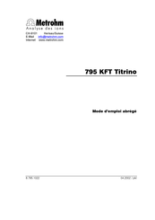 Metrohm 795 KFT Titrino Mode D'emploi Abrégé