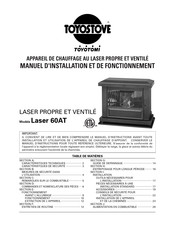 Toyotomi Toyostove Laser 60AT Manuel D'installation, De Fonctionnement Et De Maintenance