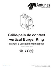 Antunes contact vertical Burger King 9210131 Manuel D'utilisation