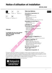 Hotpoint Ariston TCD 833 6P/Z1 Notice D'utilisation Et Installation