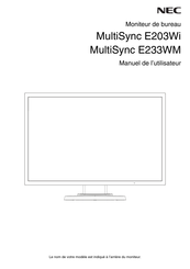NEC MultiSync E203Wi Manuel De L'utilisateur