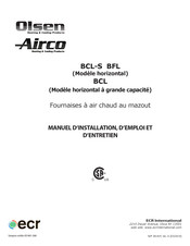 Olsen Airco BCL-S Manuel D'installation, D'emploi Et D'entretien