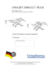 Nussbaum UNI-LIFT 3500 CLT Notice D'utilisation Et Carnet D'inspection