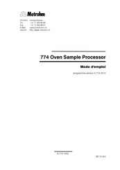 Metrohm 774 Oven Sample Processor Mode D'emploi