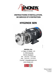 iNOXPA HYGINOX SEN Serie Instructions D'installation, De Service Et D'entretien