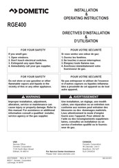 Dometic RGE400 Directives D'installation & D'utilisation