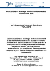 Jola TSR/S1/ Serie Instructions De Montage, De Fonctionnement Et De Maintenance