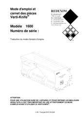 Redexim Verti-Knife Mode D'emploi Et Carnet Des Pièces