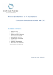 OSMOSE-INVERSE UltimOS 400 GPD Manuel D'utilisation Et De Maintenance