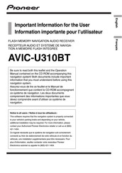Pioneer AVIC-U310BT Information Importante Pour L'utilisateur
