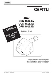 OERTLI Elios OEN 150L EV Instructions Techniques, D'installation Et D'entretien