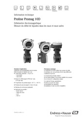 Endress+Hauser Proline Promag 10D Informations Techniques