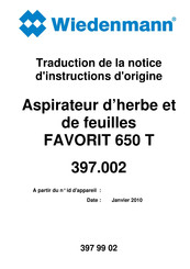 Wiedenmann FAVORIT 650 T Traduction De La Notice D'instructions D'origine