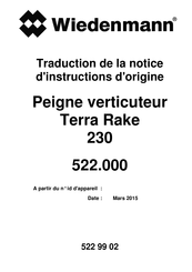 Wiedenmann Terra Rake 230 Traduction De La Notice D'instructions D'origine