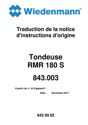 Wiedenmann RMR 180 S Traduction De La Notice D'instructions D'origine