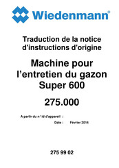 Wiedenmann 275.000 Traduction De La Notice D'instructions D'origine