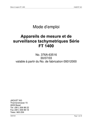 JAQUET FT 1400 Serie Mode D'emploi