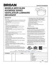 Broan ROOMSIDE AER110LBN Notice Technique