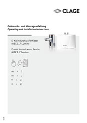 clage MBX 3 Lumino Instructions D'utilisation Et D'installation