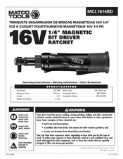 Matco Tools MCL1614BD Instructions De Fonctionnement