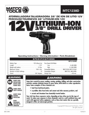 Matco Tools MTC1238D Instructions De Fonctionnement