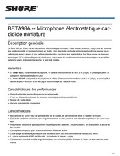 Shure BETA 98A/C Mode D'emploi