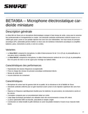 Shure BETA 98AD/C Mode D'emploi