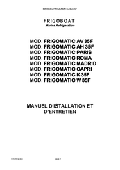 Frigoboat FRIGOMATIC AV 35F Manuel D'installation Et D'entretien