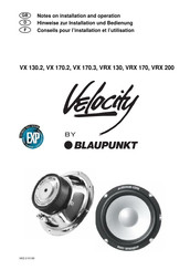 Blaupunkt Velocity VRX 170 Conseils Pour L'installation Et L'utilisation